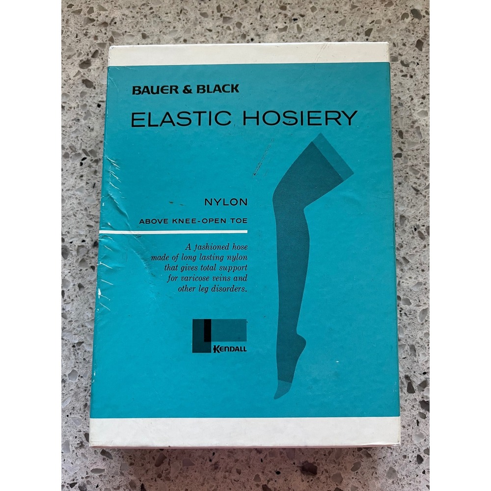Vtg 1967 Bauer & Black Elastic Hosiery N-1 Nylon Open Toe Support Hose Medium